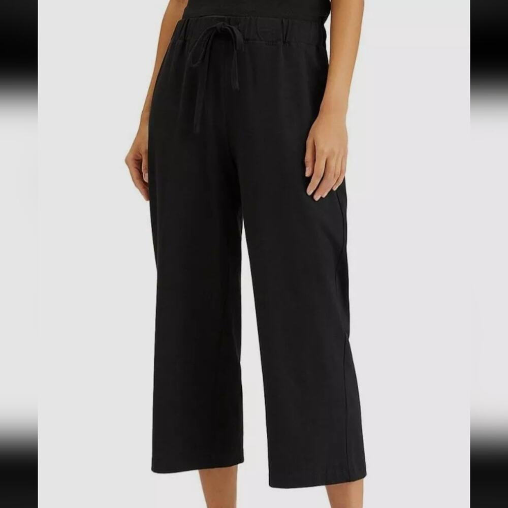Jenni Kayne Black Silk Unlined Lightweight Tie Belt Cropped Wide Leg Pants Med